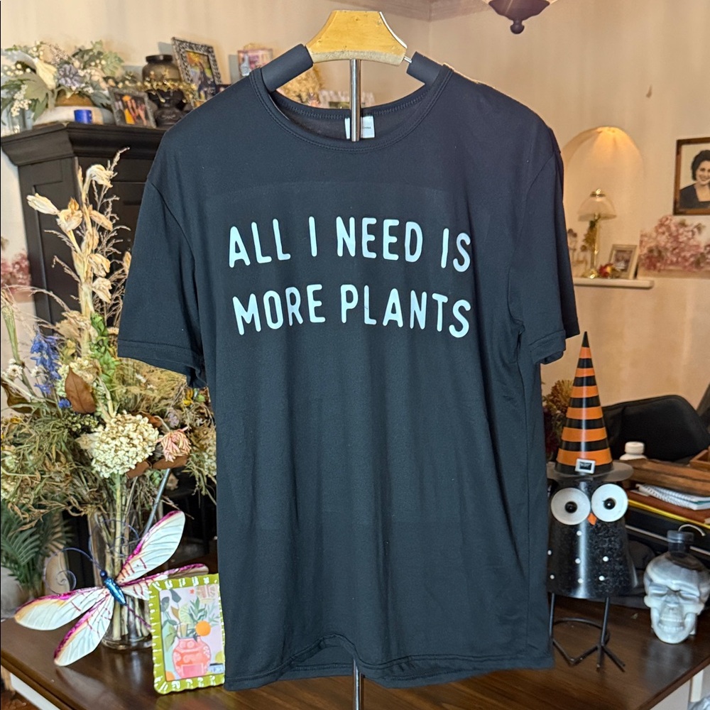 Black Graphic Tee with Plant Quote